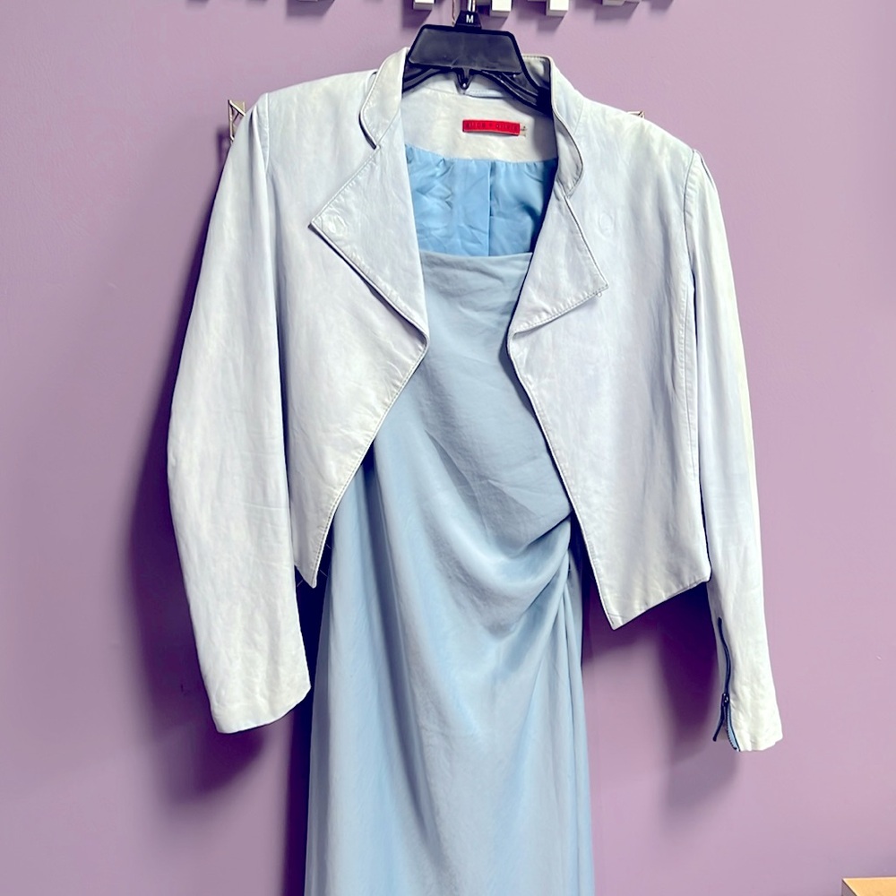 Alice Olivia sky blue lamb skin cropped jacket size M